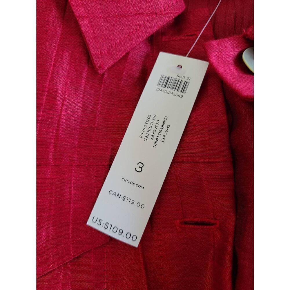 Chico's‎ Basic Jacket Womens 3 Red Button Front L… - image 7